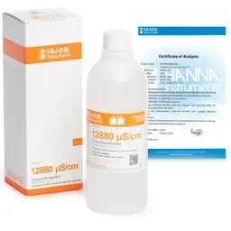 Solución de calibración de CE de 12,880 µS/cm  valor " 25°C, frasco de 500 mL con certificado