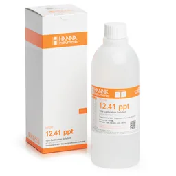 Solución de calibración de TDS  de 12.41 g/L (ppt) valor " 25°C, frasco de 500 mL