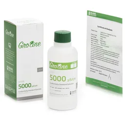 Solución de calibración GroLine de 5,000 µS, caja, certificado de análisis, frasco 230 mL