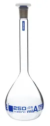 Matraz de Aforación ASTM, Clase A, Tapón PE, 250 mL