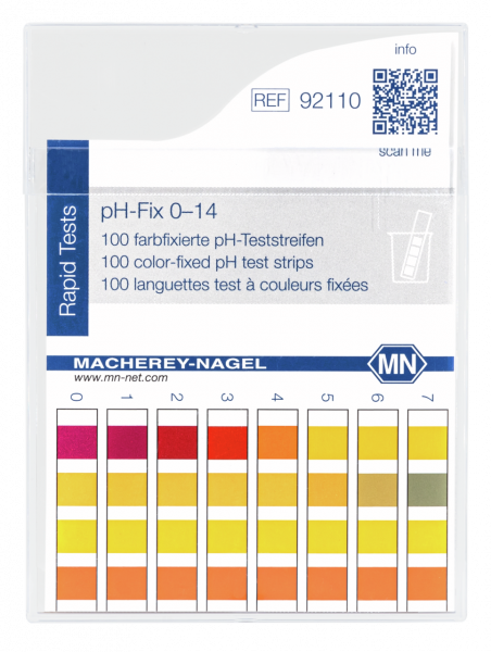 Tiras reactivas de pH-Fix 0–14, indicador fijo, 100 pruebas.