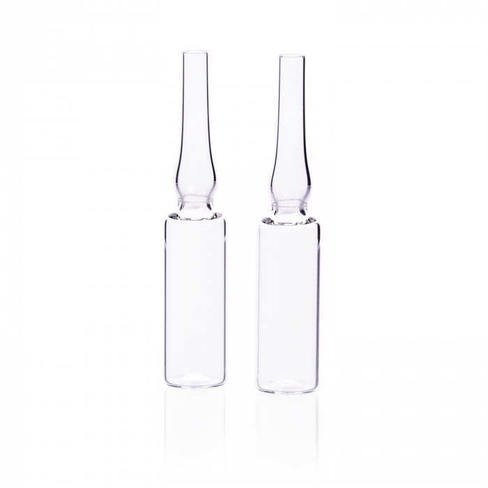 AMPOLLETA, VIDRIO CLARO, SCORE BREAK, TALLO CORTO, EMPAQ. GROSS PACK — 2 mL