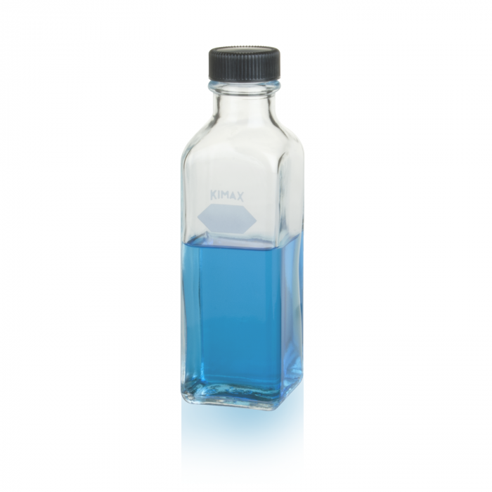 BOTELLA PARA DILUCIÓN LECHE FORMA CUADRADA - GRAD A 99 mL - C/ TAPA ROSCADA — 160 mL