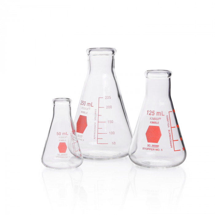 MATRAZ ERLENMEYER, GRADUADO, DECORADO ROJO — 500 mL
