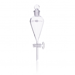 EMBUDO DE SEPARACIÓN SQUIBB, FORMA DE PERA,TAPÓN VIDRIO, LLAVE VIDRIO — 125 mL