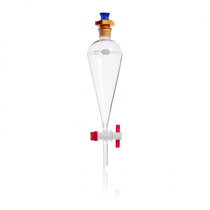 EMBUDO SEPARACIÓN SQUIBB, FORMA PERA, TAPÓN PLÁSTICO (PE), LLAVE PTFE — 2000 mL