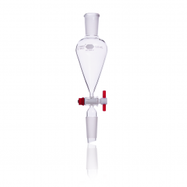 EMBUDO DE SEPARACIÓN SQUIBB FORMA PERA, JUNTA GOTEO 24/40 S/ TAPÓN, LLAVE PTFE — 125 mL