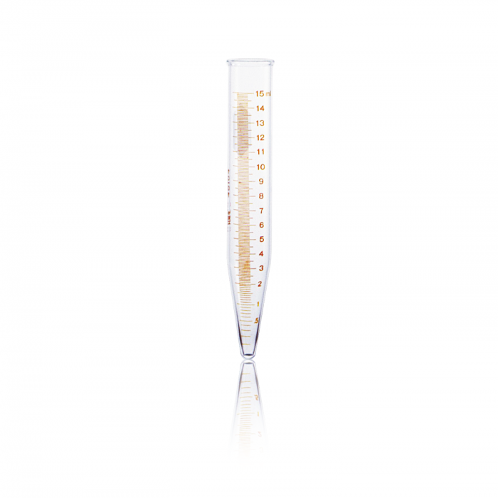 TUBO DE CENTRÍFUGA FONDO CÓNICO, "P.C"., GRADUADO, ESCALA ROJA — 15 mL
