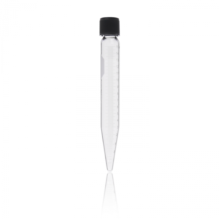 TUBO DE CENTRÍFUGA FONDO CÓNICO, "P.C.", GRADUADO, ROSCADO Y TAPÓN — 15 mL