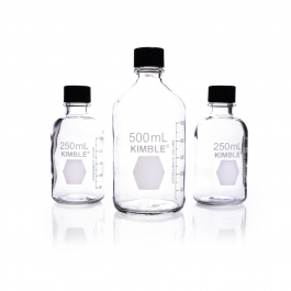 BOTELLA DE MEDIOS, GRADUADA, BOCA ANGOSTA, ROSCADA TAPA LINER PTFE — 250 mL