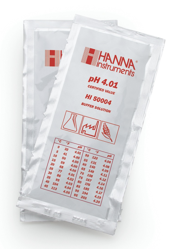 Sobres de solución técnica de calibración de pH 4.01  (10 pzas. x 20 mL). HANNA