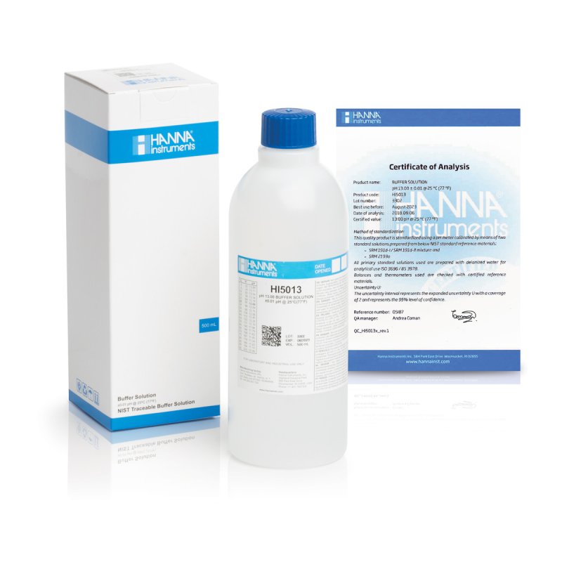 Solución técnica de calibración pH 13.00 " 25 °C, 500 mL. HANNA