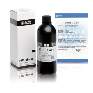 Estándar técnico de calibración de CE de 1413 µS/cm " 25°C con certificado de análisis, 500 mL. HANNA
