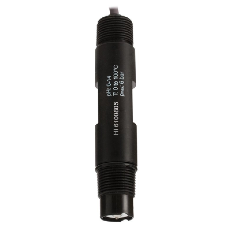 Electrodo industrial de pH para altas temperaturas, cuerpo PVDF, doble unión PTFE, BNC, 5m, PT100. HANNA