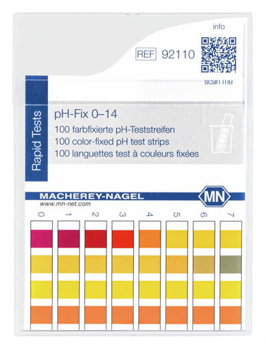 Tiras reactivas de pH-Fix 0–14, indicador fijo, 100 pruebas.