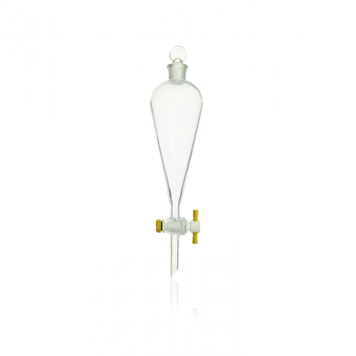 [KIM-29048F-30] EMBUDO DE SEPARACIÓN SQUIBB, FORMA DE PERA, TAPÓN VIDRIO, LLAVE PTFE — 30 mL