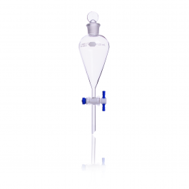 [KIM-29048T-125] EMBUDO SEPAR. SQUIBB, FORMA PERA, TAPÓN VIDRIO, LLAVE PTFE AUTOCLAVABLE — 125 mL